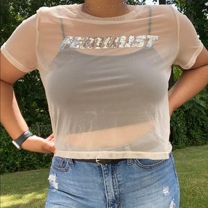 Nude Mesh Feminist Shirt